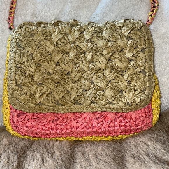 J Crew Color Block Raffia Straw Crossbody - Picture 2 of 5